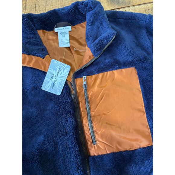 NWT Boys‎ Tommy Bahama Navy Blue Brown Sherpa Fleece Jacket Full Zip Size XXL - Picture 2 of 9